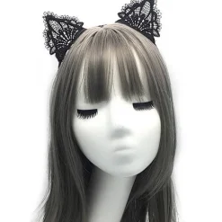 3#(Sort) Kvinde Halloween Blonde Halvmaske med Katteører Hovedbånd C