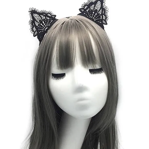3#(Sort) Kvinde Halloween Blonde Halvmaske med Katteører Hovedbånd C