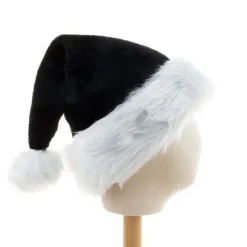 Sort Lang Plys Julehat til Voksne Julekostume Pompo
