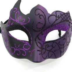 Sort og lilla - Venetiansk maske, maske til maskerade, venetiansk maske til cosplay, karneval, temafester, til mænd og kvinder.