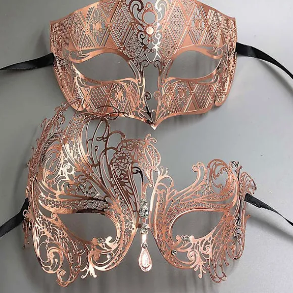 Sort Sølv Guld Metal Filigran Laserskåret Par Venetiansk Maskerade Maske Bryllup Balmaske Halloween Maskerade Kostume Maske Sæt Sort Blå Diamant Black Blue Diamond | Fyndiq