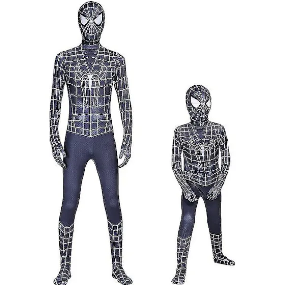 Sort Spiderman Cosplay Superhelt Kostume Børn Voksen Bodysuit v 150 Kids (140-150cm)
