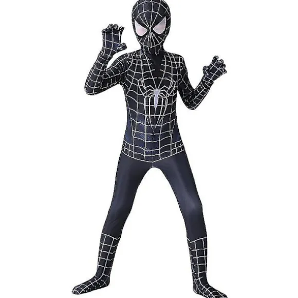 Sort Spiderman Cosplay Superhelt Kostume Børn Voksen Bodysuit v 150 Kids (140-150cm)