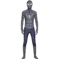 Sort Spiderman Cosplay Superhelt Kostume Børn Voksen Bodysuit v 150 Kids (140-150cm)