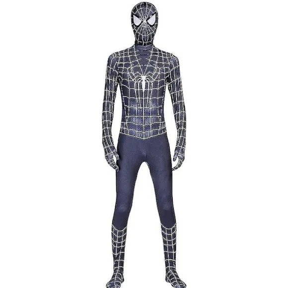 Sort Spiderman Cosplay Superhelt Kostume Børn Voksen Bodysuit v 150 Kids (140-150cm)