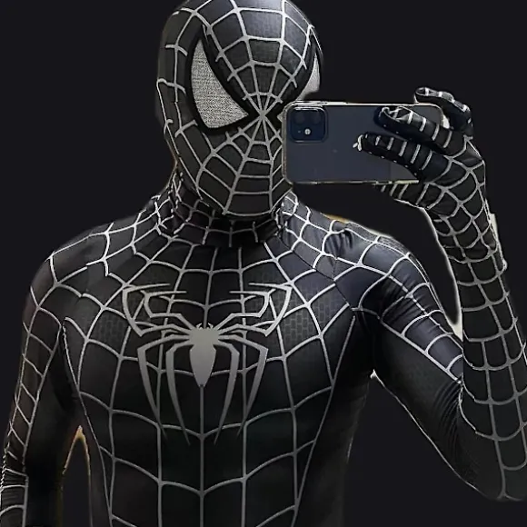 Sort Spiderman Venom Cosplay Kostume med Hætte til Mænd - Halloween Hooded Jumpsuits S