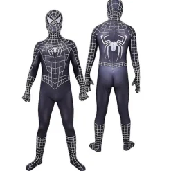 Sort Spiderman Venom Cosplay Kostume med Hætte til Mænd - Halloween Hooded Jumpsuits S