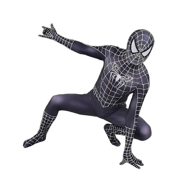Sort Spiderman Venom Cosplay Kostume med Hætte til Mænd - Halloween Hooded Jumpsuits S