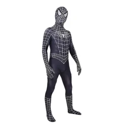 Sort Spiderman Venom Cosplay Kostume med Hætte til Mænd - Halloween Hooded Jumpsuits S