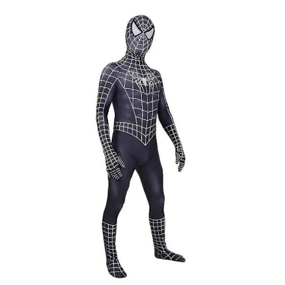 Sort Spiderman Venom Cosplay Kostume med Hætte til Mænd - Halloween Hooded Jumpsuits S