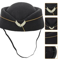 Sort Tilbehør Kvinder Uniform Cosplay Hat Kvinder Damer Kasket Stewardesse Hat (FMY) Black 20X18CM