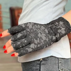 Sorte blondehandsker Dame Halvfinger Blondehandsker UV-beskyttelse til Maskerade (2 par)