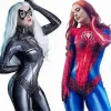 Spider Woman Bodysuit Cosplay Kostume Sexy Spider-Man Jumpsuit Party Gave (XS Rød)