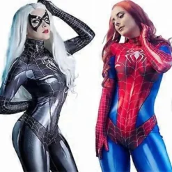Spider Woman Bodysuit Cosplay Kostume Sexy Spider-Man Jumpsuit Party Gave (XS Rød)