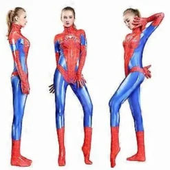 Spider Woman Bodysuit Cosplay Kostume Sexy Spider-Man Jumpsuit Party Gave (XS Rød)