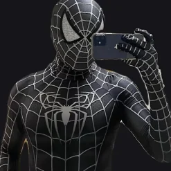 Spiderman Venom Cosplay Kostume - Sort Remy Aftagelig Hætte Voksen Bodysuit Hood Detachable XL