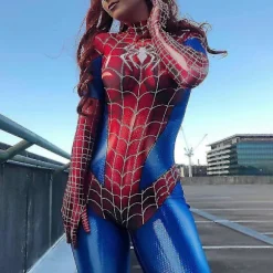 Spider-woman Bodysuit Kvinder Superhelt Spider-girl Cosplay Kostume Catsuit Stretch Jumpsuit Halloween Fest Fancy Kjole 2XL