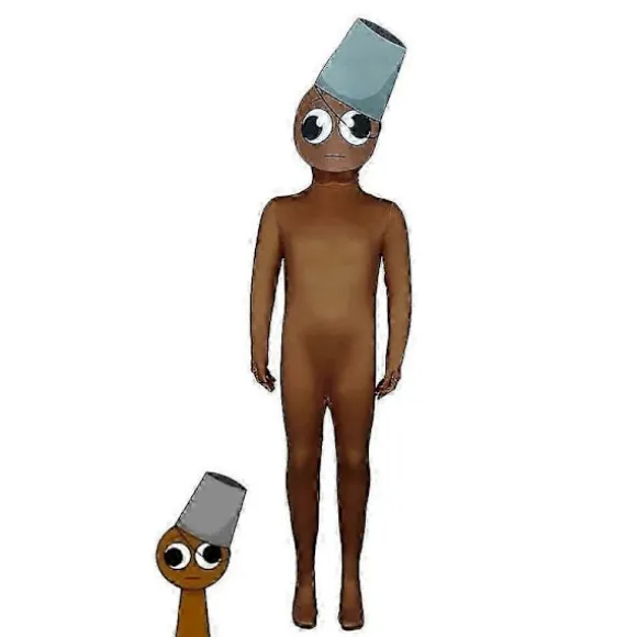 Sprunki Cosplay Kostume Jumpsuit Fest Udklædning Bodysuit Brown 140