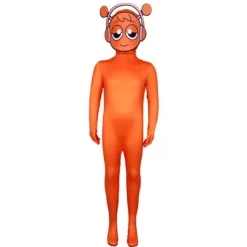 Sprunki Incredibox Barn Jumpsuit med Hætte Outfit Kostume Langærmet Lynlås Playsuit til Voksen & Børn Orange Orange 130cm
