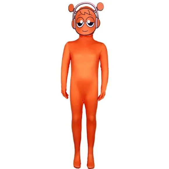 Sprunki Incredibox Barn Jumpsuit med Hætte Outfit Kostume Langærmet Lynlås Playsuit til Voksen & Børn Orange Orange 130cm