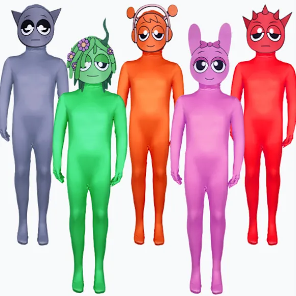 Sprunki Incredibox Barn Jumpsuit med Hætte Outfit Kostume Langærmet Lynlås Playsuit til Voksen & Børn Orange Orange 130cm