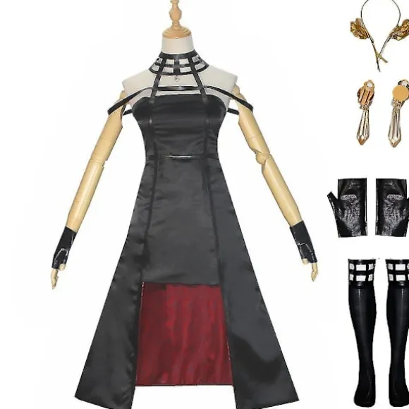 Spy X Family Yor Forger Cosplay Kostume Kjoler Handsker Strømper Hovedbeklædning Øreringe Sæt Halloween Fest Fancy Dress Outfits(XL)