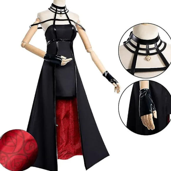 Spy X Family Yor Forger Cosplay Kostume Kjoler Handsker Strømper Hovedbeklædning Øreringe Sæt Halloween Fest Fancy Dress Outfits(XL)