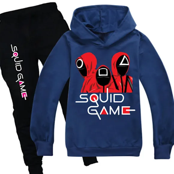 Squid Game Drenge Piger Sportswear Cosplay Kostume Jakke+bukser . navy blue 120cm