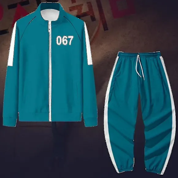 Squid Game Jakke Bukser Sport Lynlås Cardigan Digital 067 Tryk Lomme Sweatshirts Sæt . XXL