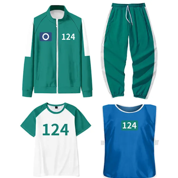 Squid Game 3-personers Cosplay Kostume Træningsdragt Komplet Beklædningssæt 124 150CM
