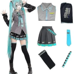 Sæt Hatsune Miku Cosplay Kostume Kvinder Sceneoptræden Falsk Tegneseriefigur Uniform Halloweenfest-Xin XL