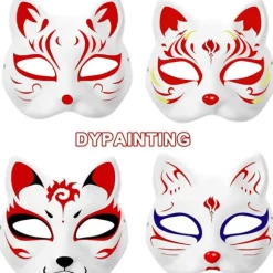 st katte maske, Therian masker hvide katte masker blank DIY Halloween maske cosplay, 50% rabat