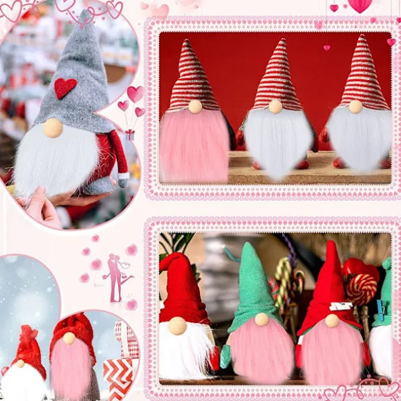 Sæt med 12 Gnome Skæg med træbolde ORANGE ROSA HVID Orange Pink White_YF Orange Pink White