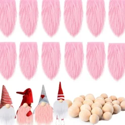 Sæt med 12 Gnome Skæg med træbolde ORANGE ROSA HVID Orange Pink White_YF Orange Pink White