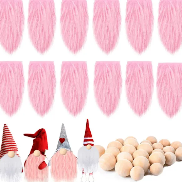 Sæt med 12 Gnome Skæg med træbolde ORANGE ROSA HVID Orange Pink White_YF Orange Pink White