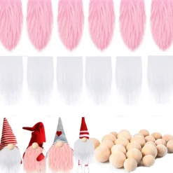 Sæt med 12 Gnome Skæg med træbolde ORANGE ROSA HVID Orange Pink White_YF Orange Pink White