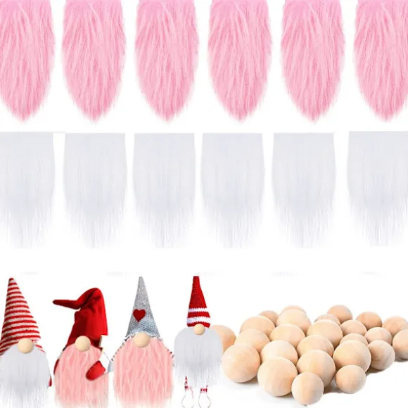 Sæt med 12 Gnome Skæg med træbolde ORANGE ROSA HVID Orange Pink White_YF Orange Pink White