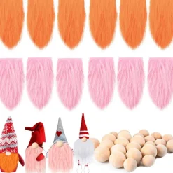 Sæt med 12 Gnome Skæg med træbolde ORANGE ROSA HVID Orange Pink White_YF Orange Pink White