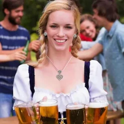 Sæt med Edelweiss halskæde og øreringe med hjertevedhæng, rhinsten og båndchoker til Oktoberfest-fest, smykkegave White