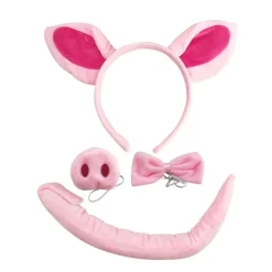Sæt med tilbehør til grise-kostume - Fuzzy Pink Pig Ears Hovedbøjle, Bowt