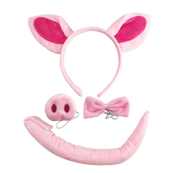Sæt med tilbehør til grise-kostume - Fuzzy Pink Pig Ears Hovedbøjle, Bowt