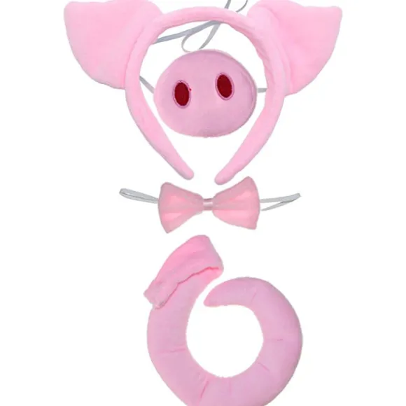 Sæt med tilbehør til grise-kostume - Fuzzy Pink Pig Ears Hovedbøjle, Bowt