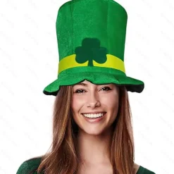 St. Patricks Dag Grøn Fløjl Shamrock Hat til Mænd Kvinder Irsk Fest Cosplay[D]