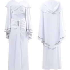 Star Wars Hvid Maxi Kjole Sæt Amidala Cosplay Kostume Top Kappe Nederdel Jedi Halloween Kostume (S) S