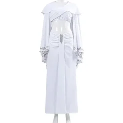 Star Wars Hvid Maxi Kjole Sæt Amidala Cosplay Kostume Top Kappe Nederdel Jedi Halloween Kostume (S) S