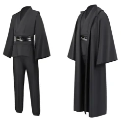 Star Wars Kenobi Jedi Robe - Premium Sort Cosplay Kostume til Lyssværdsdueller Black XL