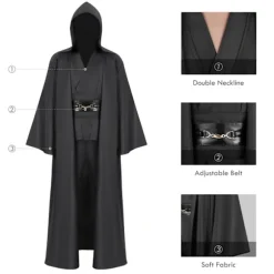 Star Wars Kenobi Jedi Robe - Premium Sort Cosplay Kostume til Lyssværdsdueller Black XL