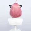 Stilfuld Anya Forger Pink Kort Hår Cosplay Paryk med Gratis Hætte til Anime Entusiaster