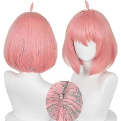 Stilfuld Anya Forger Pink Kort Hår Cosplay Paryk med Gratis Hætte til Anime Entusiaster