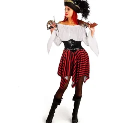 Stk. Dame Piratkostume Cosplay Renæssance Bluse Toppe Korset Taljebælte Pirat Nederdel Striber Hovedtørklæde White S Size